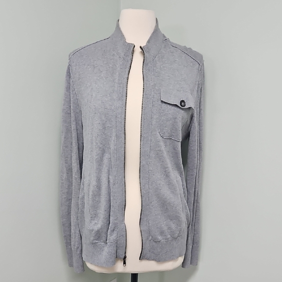 Banana Republic Cardigan Gray Zip-Up Grandpa Layering Size Medium - Picture 1 of 7